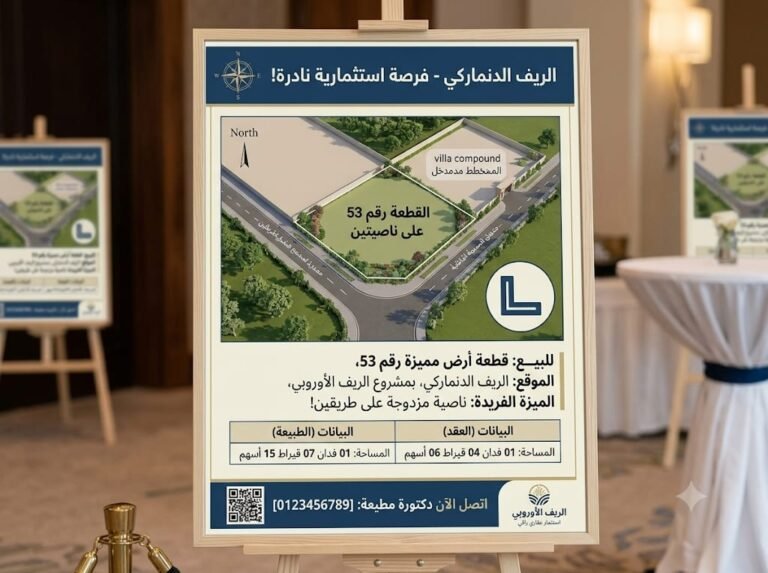 للبيع قطعة أرض استثمارية مميزة بالريف الأوروبي (القطاع الدنماركي) قطعة رقم 53